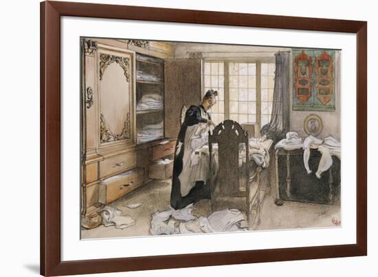 Karin by the Linen Cupboard (Karin Vid Linneskapet), 1906-Carl Larsson-Framed Giclee Print