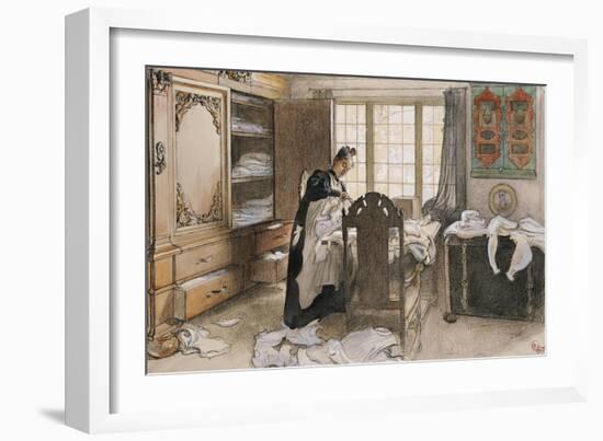 Karin by the Linen Cupboard (Karin Vid Linneskapet), 1906-Carl Larsson-Framed Giclee Print