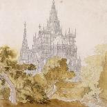 A Gothic Cathederal Near Bauman; Eine Gotische Kathedrale Hinter Baumen, 1814-15-Karl Friedrich Schinkel-Giclee Print