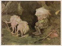 Troll with His Pet Frog Meets Two Long-Tailed Creatures-Karl Heilig-Mounted Art Print
