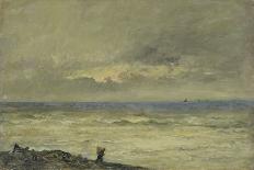 Seascape at Sunset with a Figure on the Shore (Oil on Panel)-Karl Pierre Daubigny-Giclee Print