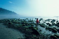 Woman Walking on Misty Rocky Beach, Cape Alava, Washington, USA-Karl Weatherly-Photographic Print