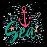 Sea Print T-Shirts for Summer. Vector Illustration. Hand Lettering. Contour Drawing.-Karma3-Art Print