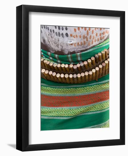 Karo Tribesman Wearing a Belt of Bullets, Lower Omo Valley, Ethiopia-Gavin Hellier-Framed Premium Photographic Print