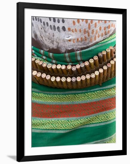 Karo Tribesman Wearing a Belt of Bullets, Lower Omo Valley, Ethiopia-Gavin Hellier-Framed Photographic Print