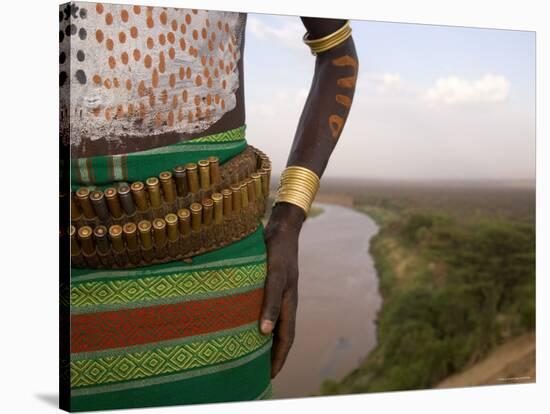 Karo Tribesman Wearing a Belt of Bullets, Lower Omo Valley, Ethiopia-Gavin Hellier-Stretched Canvas