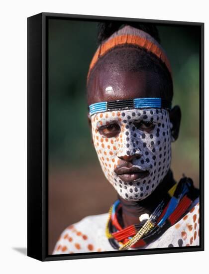 Karo Warrior in Traditional Body Paint, Ethiopia-Janis Miglavs-Framed Stretched Canvas