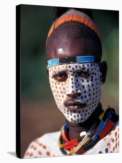 Karo Warrior in Traditional Body Paint, Ethiopia-Janis Miglavs-Stretched Canvas