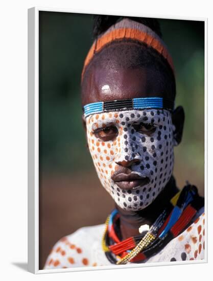 Karo Warrior in Traditional Body Paint, Ethiopia-Janis Miglavs-Framed Photographic Print