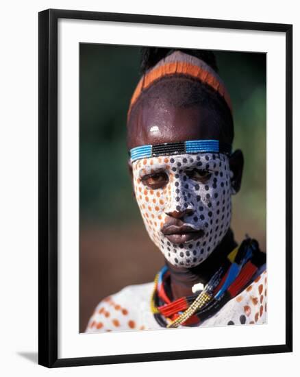 Karo Warrior in Traditional Body Paint, Ethiopia-Janis Miglavs-Framed Photographic Print