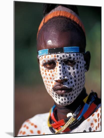 Karo Warrior in Traditional Body Paint, Ethiopia-Janis Miglavs-Mounted Photographic Print