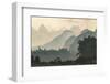 Karst formations and bamboo trees silhouetted in morning mist, Li River at sunrise, near Xingping, -Adam Jones-Framed Photographic Print