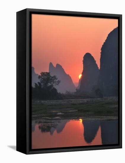 Karst Hills Along the River Bank, Li River, Yangshuo, Guangxi, China-Keren Su-Framed Stretched Canvas