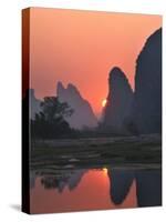 Karst Hills Along the River Bank, Li River, Yangshuo, Guangxi, China-Keren Su-Stretched Canvas