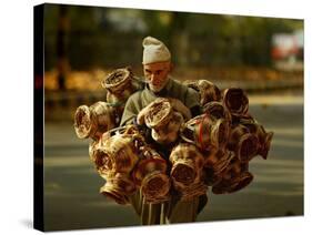 Kashmiri Carries 'Kangris' or Firepots to Sell in a Market in Srinagar, India-null-Stretched Canvas