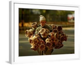 Kashmiri Carries 'Kangris' or Firepots to Sell in a Market in Srinagar, India-null-Framed Photographic Print