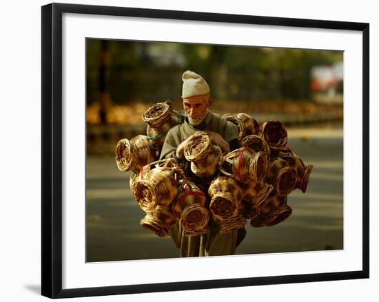 Kashmiri Carries 'Kangris' or Firepots to Sell in a Market in Srinagar, India-null-Framed Photographic Print