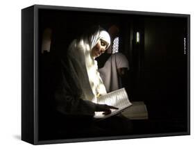 Kashmiri Muslim Girls Read the Holy Quran at Jamia Masjid in Downtown Area of Srinagar, India-null-Framed Stretched Canvas