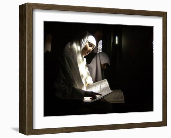 Kashmiri Muslim Girls Read the Holy Quran at Jamia Masjid in Downtown Area of Srinagar, India-null-Framed Photographic Print