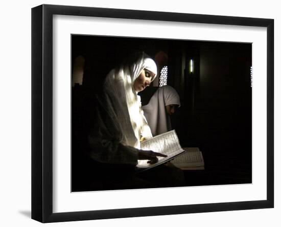 Kashmiri Muslim Girls Read the Holy Quran at Jamia Masjid in Downtown Area of Srinagar, India-null-Framed Photographic Print