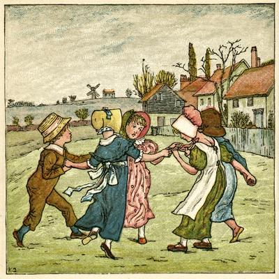 Children Dancing in a Ring on Village Green
