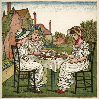 Three Young Girls Having a Tea Party