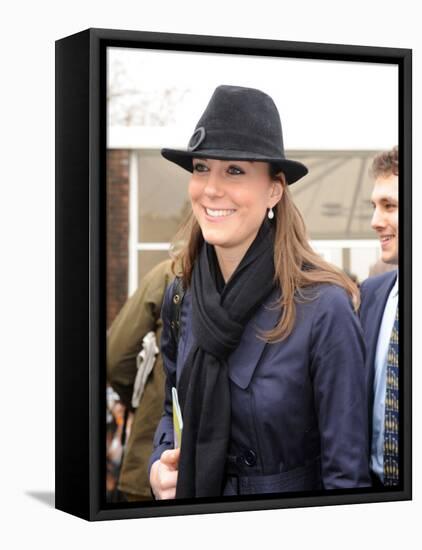 Kate Middleton, the girlfriend of Prince William, arrives at Cheltenham Racecourse in Gloucstershir-null-Framed Stretched Canvas