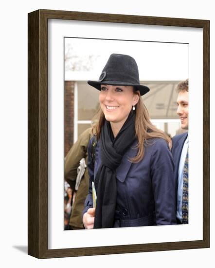 Kate Middleton, the girlfriend of Prince William, arrives at Cheltenham Racecourse in Gloucstershir-null-Framed Photographic Print