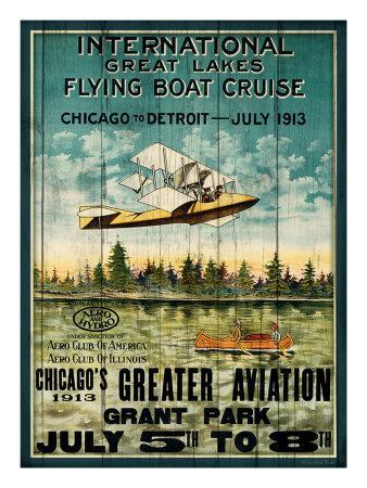 POSTER GREAT LAKES FLYING BOAT 1913 AVIATION GRANT PARK VINTAGE REPRO FREE S//H
