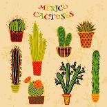 Flat Colorful Illustration of Mexican Succulent Plants and Cactuses in Pots. Vector Botanical Graph-kateja-Laminated Art Print