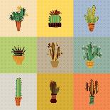Flat Colorful Illustration of Mexican Succulent Plants and Cactuses in Pots. Vector Botanical Graph-kateja-Framed Art Print