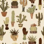 Flat Seamless Pattern with Succulent Plants and Cactuses in Pots. Vector Botanical Graphic Set With-kateja-Mounted Art Print