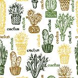 Flat Seamless Pattern with Succulent Plants and Cactuses in Pots. Vector Botanical Graphic Set With-kateja-Mounted Art Print