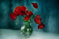 Bouquet of Red Poppy Flowers in Glass Vase-Kateryna Ovcharenko-Photographic Print