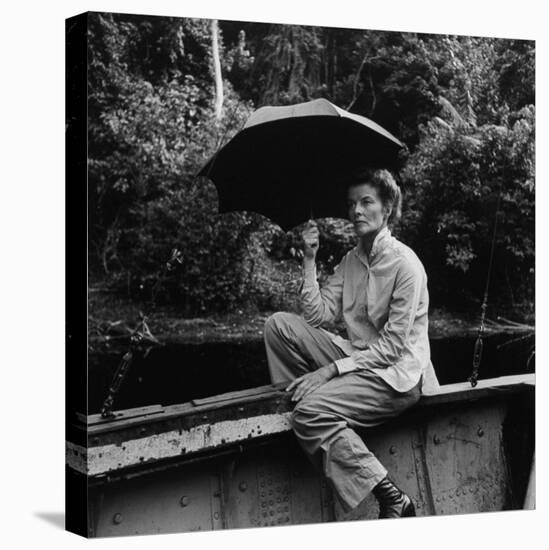 Katharine Hepburn in African Jungle, Filming "The African Queen" Along the Ruki River in the Congo-Eliot Elisofon-Stretched Canvas