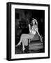 Katharine Hepburn in chair Smoking Cigarette in Scene from Broadway Show "The Philadelphia Story"-Alfred Eisenstaedt-Framed Premium Photographic Print