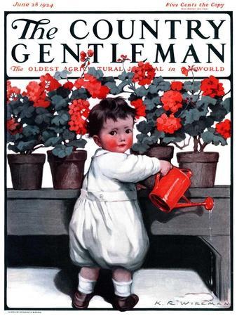 "Toddler Watering Geraniums," Country Gentleman Cover, June 28, 1924