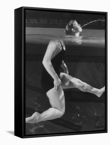 Kathy Flicker Creating an Optical Illusion at the Princeton University's Dillon Gym Pool-George Silk-Framed Stretched Canvas