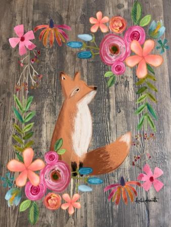 Floral Fox on Wood