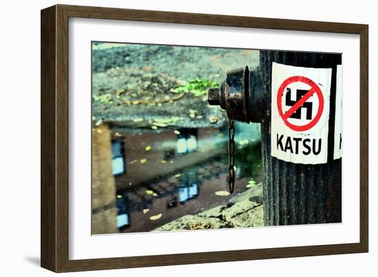 Katsu Sticker and Crossed-Out Swastika on a Lamppost, Manhattan-Sabine Jacobs-Framed Photographic Print