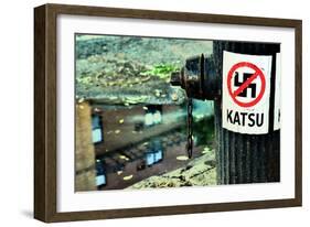 Katsu Sticker and Crossed-Out Swastika on a Lamppost, Manhattan-Sabine Jacobs-Framed Photographic Print