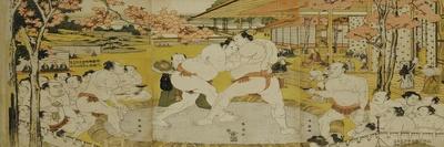 A Triptych of a Wrestling Bout at a Daimyo Mansion-Katsukawa Shunei-Framed Giclee Print