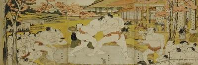 A Triptych of a Wrestling Bout at a Daimyo Mansion-Katsukawa Shunei-Framed Giclee Print