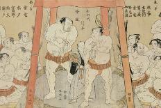 A Triptych of a Wrestling Bout at a Daimyo Mansion-Katsukawa Shunei-Framed Giclee Print