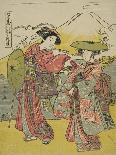 Two Courtesans on a Moonlit Balcony at a House of Pleasure in Shinagawa, C.1774-Katsukawa Shunsho-Giclee Print