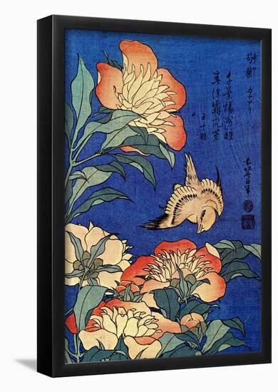 Katsushika Hokusai A Bird And  Flowers Art Poster Print-null-Framed Poster