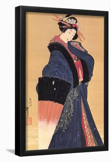 Katsushika Hokusai Beauty with Umbrella in the Snow Art Poster Print-null-Framed Poster