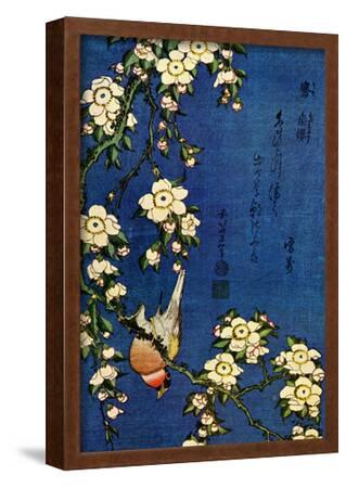 Katsushika Hokusai Bullfinch and Drooping Cherry Art Poster Print--Framed Poster