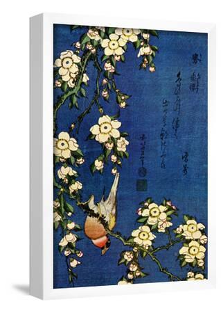 Katsushika Hokusai Bullfinch and Drooping Cherry Art Poster Print--Framed Poster