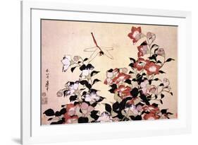 Katsushika Hokusai - Chinese Bell Flowers and a Happy Dragon-fly-Katsushika Hokusai-Framed Art Print